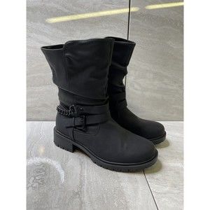 TORRID US Women’s 10 Wide Black Faux Leather Strappy Moto Boots Bootie Mid-Calf